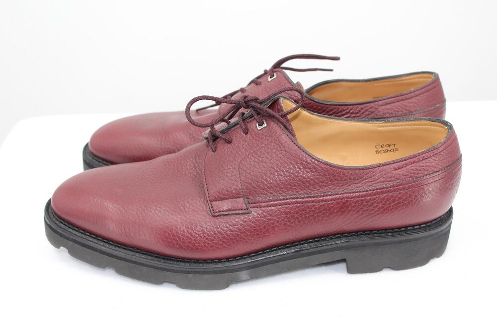 John Lobb Croft Derby Shoes Mens 8E Red Pebbled Leather Rubber Sole